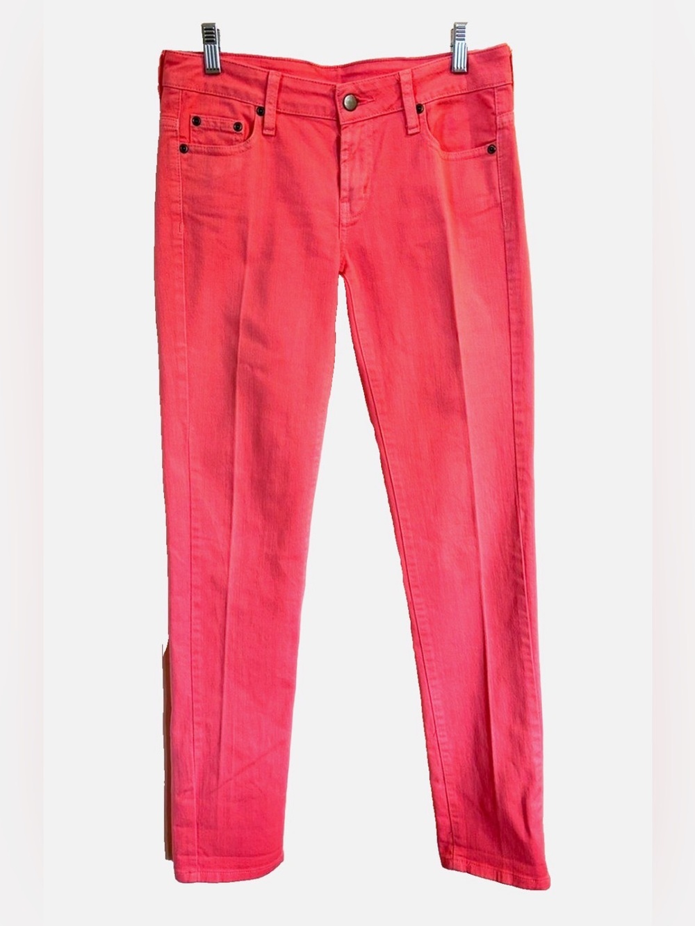 Garnet Hill Jeans Size 2 Coral Pink Slim Straight Leg Stretch Denim Pants